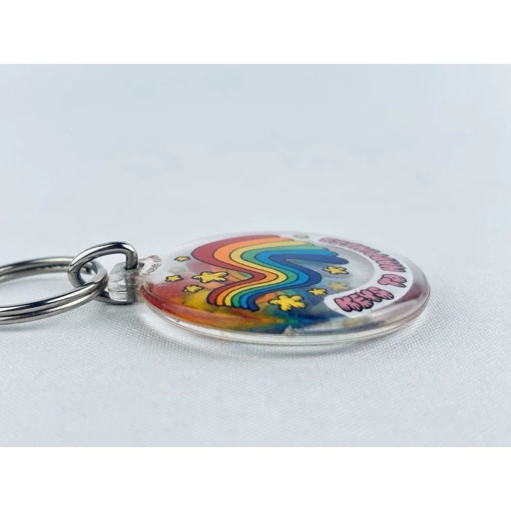 Vintage‎ Keys To Happiness Rainbow Stars Acrylic Round Keychain Key Ring